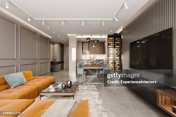 modern apartment living room interior - gypsum stock pictures, royalty-free photos & images