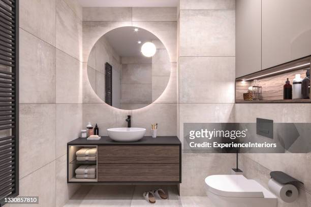 modernes badezimmerinterieur - bathroom lighting stock-fotos und bilder