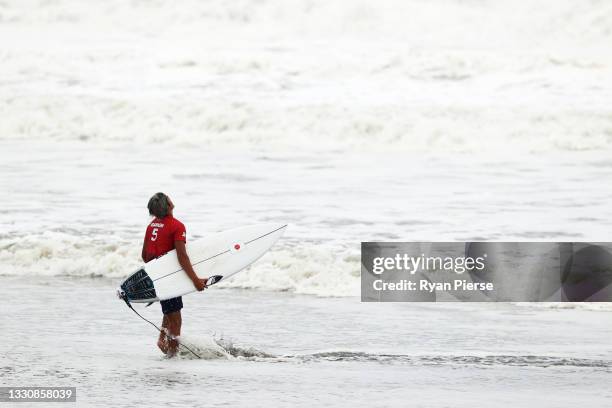 Kanoa Igarashi of Team Japan looks dejected after his loss in the men's Gold Medal match against Italo Ferreira of Team Brazil on day four of the...