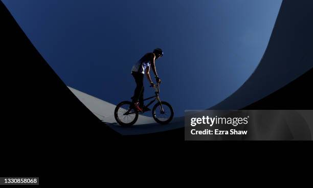 Daniel Dhers of Team Venezuela practices for the BMX freestyle competition on day four of the Tokyo 2020 Olympic Games at Ariake Urban Sports Park on...