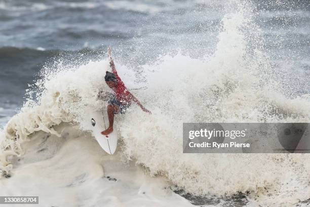 Kanoa Igarashi of Team Japan surfs during the men's Gold Medal match on day four of the Tokyo 2020 Olympic Games at Tsurigasaki Surfing Beach on July...