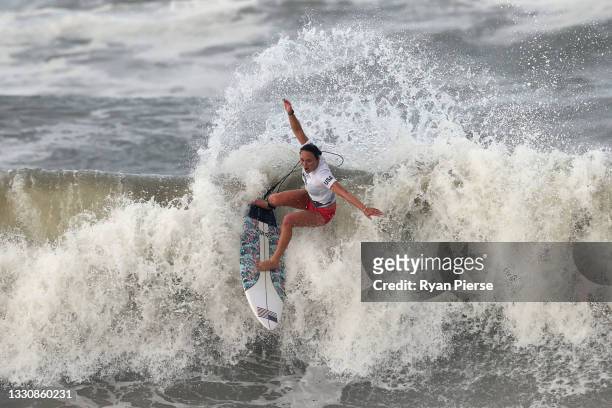 Carissa Moore of Team United States surfs during the women's Gold Medal match on day four of the Tokyo 2020 Olympic Games at Tsurigasaki Surfing...