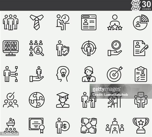 human resources and recruitment line icons - learning objectives icon stock illustrations