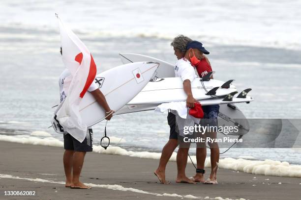 Kanoa Igarashi of Team Japan looks dejected after his loss in the men's Gold Medal match against Italo Ferreira of Team Brazil on day four of the...