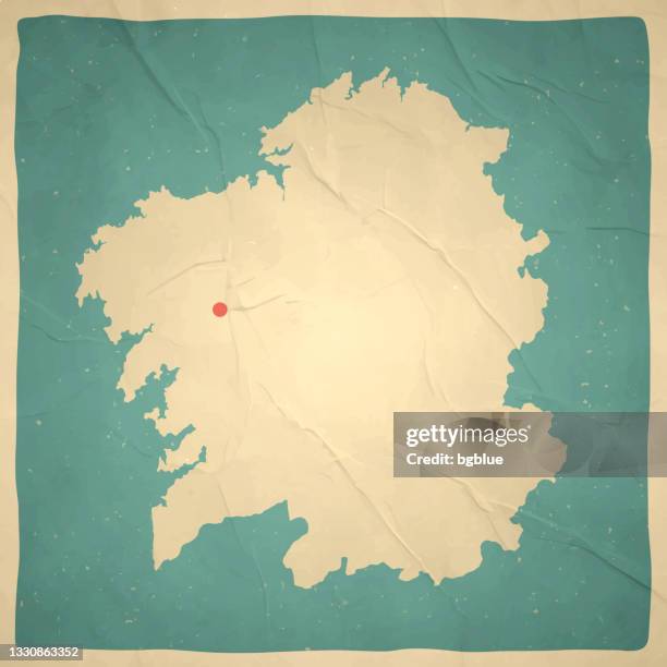 stockillustraties, clipart, cartoons en iconen met galicia map in retro vintage style - old textured paper - santiago de compostela