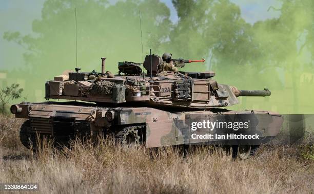 An Australian M1 Abrams tank participates in an Urban assault as part of Exercise 'Talisman Sabre 21' on July 27, 2021 in Townsville, Australia....