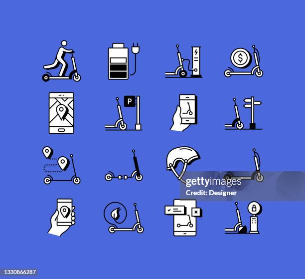 electric scooter related icons vector collection. modern style symbol vector illustration - motor scooter stock illustrations