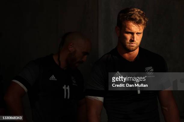 Scott Curry of Team New Zealand waits to make his way to the field during the Rugby Sevens Men's Quarter-final match between New Zealand and Canada...