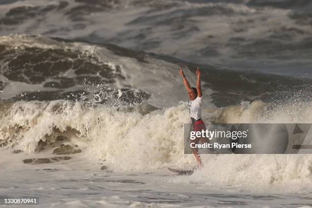 Carissa Moore of Team United States celebrates winning the Gold Medal after her final match against Bianca Buitendag of Team South Africa on day four...