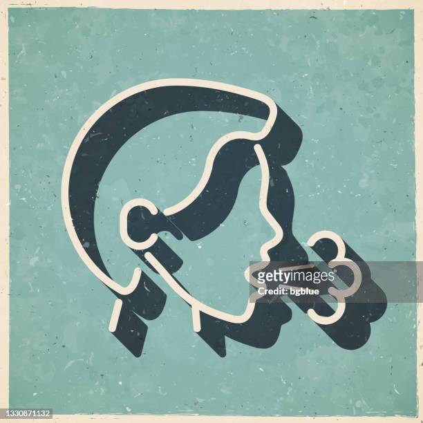 husten. ikone im retro-vintage-stil - altes strukturiertes papier - coughing stock-grafiken, -clipart, -cartoons und -symbole