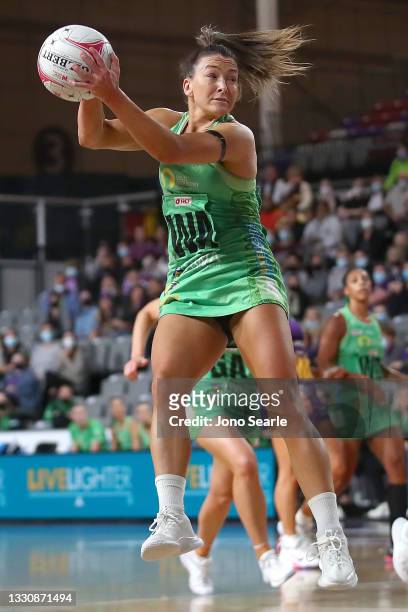 Verity Charles of the Fever catches the ball during the round 12 Super Netball match between West Coast Fever and Queensland Firebirds at Nissan...