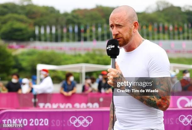 Bradley Wiggins of The United Kingdom Ex Pro-Cyclist and TV commentator during the Women's Cross-country race on day four of the Tokyo 2020 Olympic...