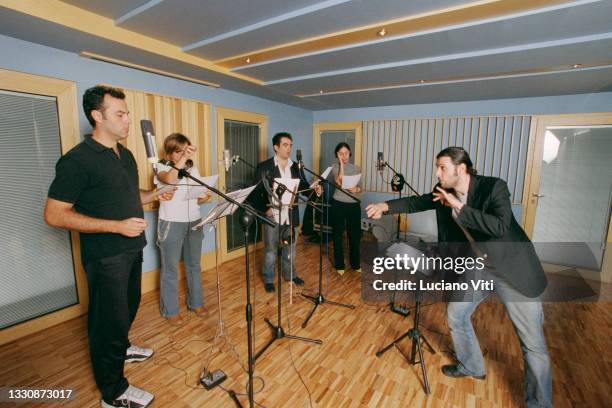 Ezio Bosso, Fabrizio Palma, Monica Cognoli, Rossella Ruini recording together in Pino Daniele's priviate studio, Rome, Italy, 2003.