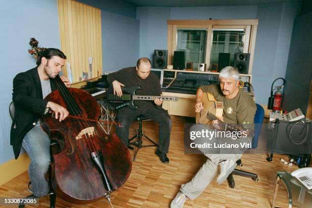 Ezio Bosso, Pino Danieie and Fabio Massimo Colasanti recording together in Pino Daniele's priviate studio, Rome, Italy, 2003.