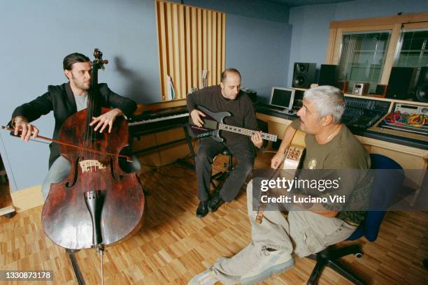 Ezio Bosso, Pino Danieie and Fabio Massimo Colasanti recording together in Pino Daniele's priviate studio, Rome, Italy, 2003.