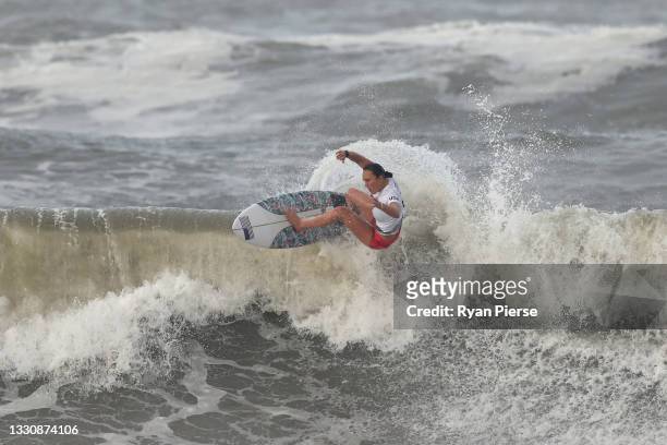 Carissa Moore of Team United States surfs during the Gold Medal match against Bianca Buitendag of Team South Africa on day four of the Tokyo 2020...
