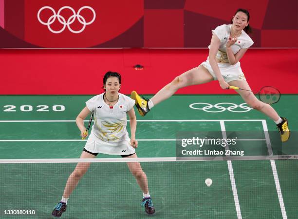 Mayu Matsumoto and Wakana Nagahara of Team Japan compete against Cheryl Seinen and Selena Piek of Team Netherlands during a Women's Doubles Group B...