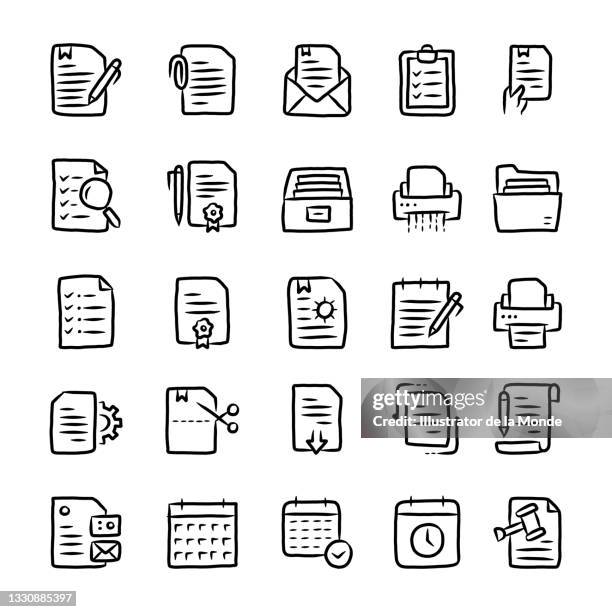 document hand drawn line icons - office printer stock illustrations
