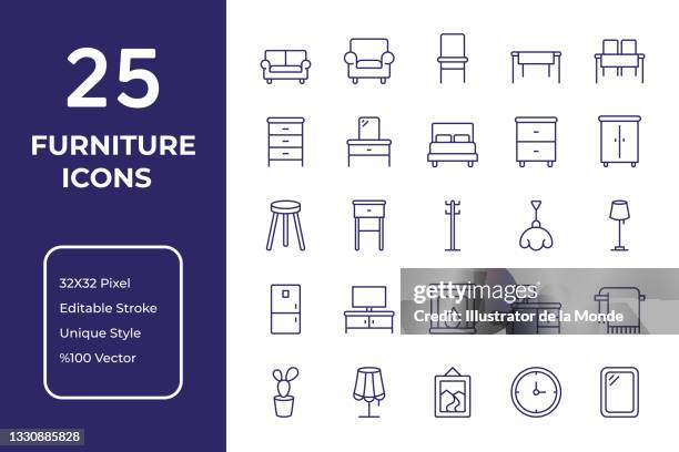 stockillustraties, clipart, cartoons en iconen met furniture line icons - meubelwinkel