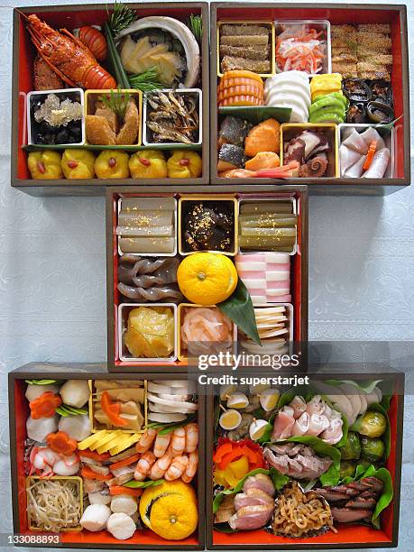 japanese cuisine - osechi ryori stock pictures, royalty-free photos & images