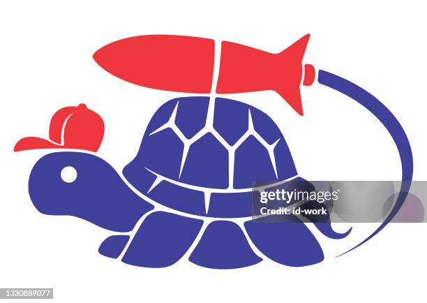 courier tortoise with launching rocket symbol - turtle walking stock illustrations
