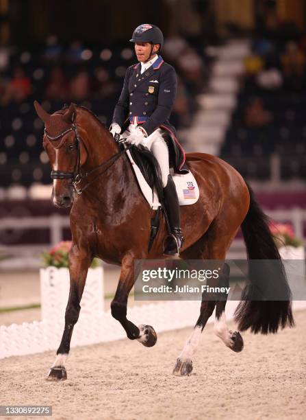 Steffen Peters of Team USA riding Suppenkasper competes in the Dressage Team Grand Prix Special Team Final on day four of the Tokyo 2020 Olympic...