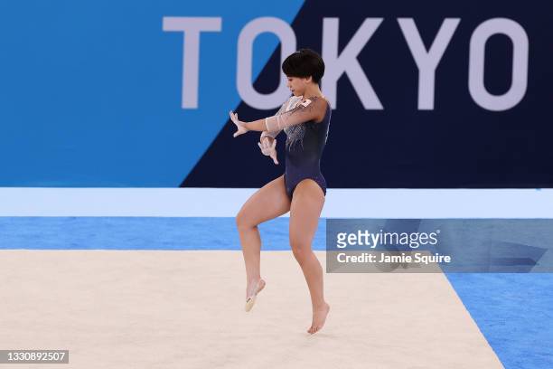 Mai Murakami of Team Japan competes on floor exercise during the Women's Team Final on day four of the Tokyo 2020 Olympic Games at Ariake Gymnastics...