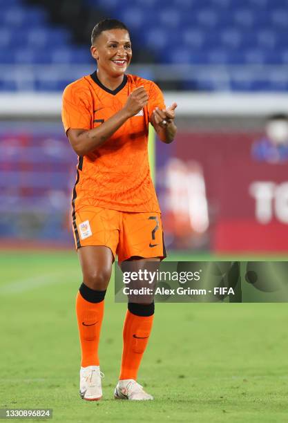 Shanice van de Sanden of Team Netherlands celebrates after scoring their side's first goal during the Women's Group F match between Netherlands and...