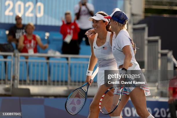 Bethanie Mattek-Sands of Team USA and Jessica Pegula play Fiona Ferro of Team France and Alize Cornet of Team France in their Women's Doubles Second...