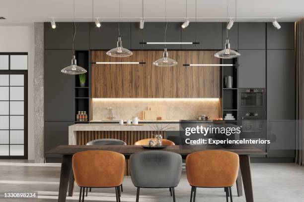 modern dining room interior - decorating loft imagens e fotografias de stock