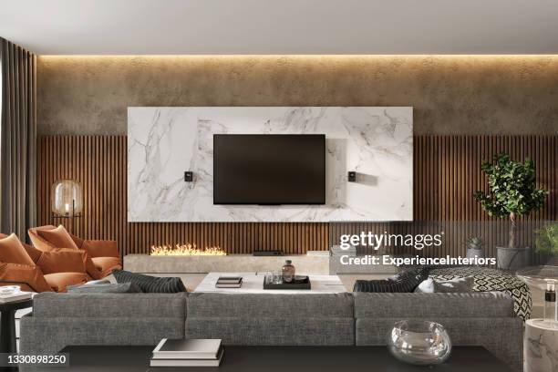 modern living room interior - home cinema system stock pictures, royalty-free photos & images