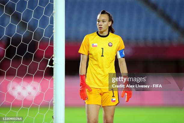 Christiane Endler of Team Chile looks on during the Women's Group E match between Chile and Japan on day four of the Tokyo 2020 Olympic Games at...