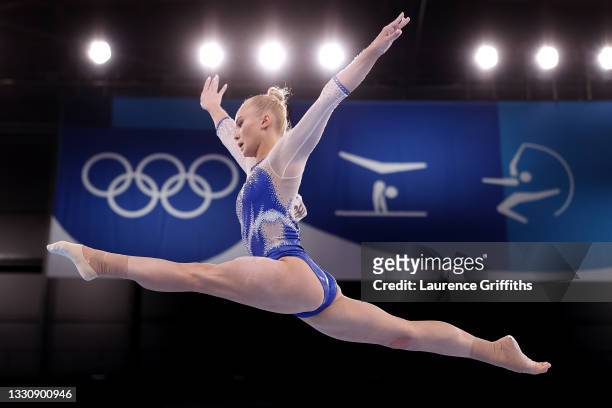 Angelina Melnikova of Team ROC competes in balance beam during the Women's Team Final on day four of the Tokyo 2020 Olympic Games at Ariake...