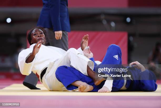 Clarisse Agbegnenou of Team France celebrates after defeating Tina Trstenjak of Team Slovenia during the Women’s Judo 63kg Final on day four of the...