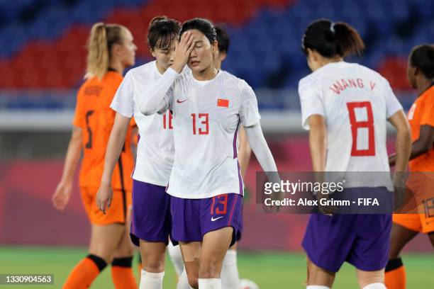 Lina Yang of Team China reacts during the Women's Group F match between Netherlands and China during the Tokyo 2020 Olympic Games at International...