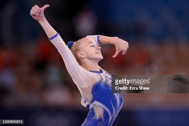 Viktoriia Listunova of Team ROC competes on balance beam during the Women's Team Final on day four of the Tokyo 2020 Olympic Games at Ariake...