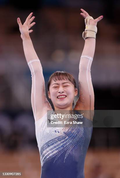 Yuna Hiraiwa of Team Japan competes in balance beam during the Women's Team Final on day four of the Tokyo 2020 Olympic Games at Ariake Gymnastics...