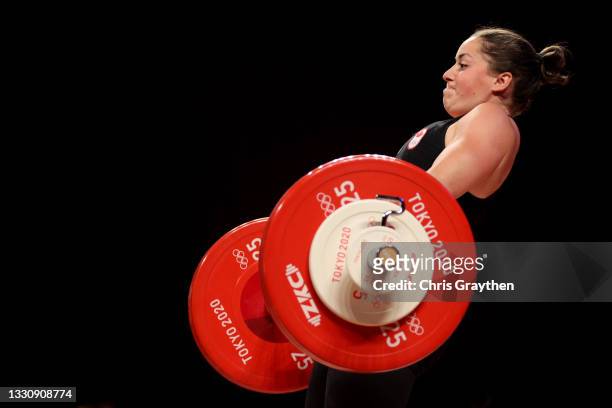 Maude G Charron of Team Canada competes during the Weightlifting - Women's 64kg Group A on day four of the Tokyo 2020 Olympic Games at Tokyo...