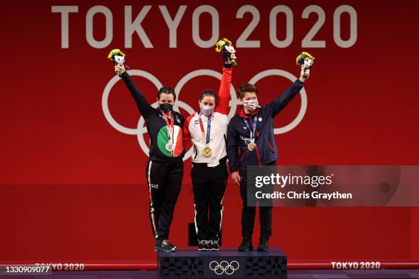 Silver medalist Giorgia Bordignon of Team Italy, gold medalist Maude G Charron of Team Canada and bronze medalist Wen-Huei Chen of Team Chinese...