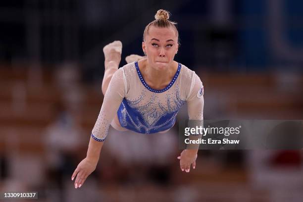 Angelina Melnikova of Team ROC competes in floor exercise during the Women's Team Final on day four of the Tokyo 2020 Olympic Games at Ariake...