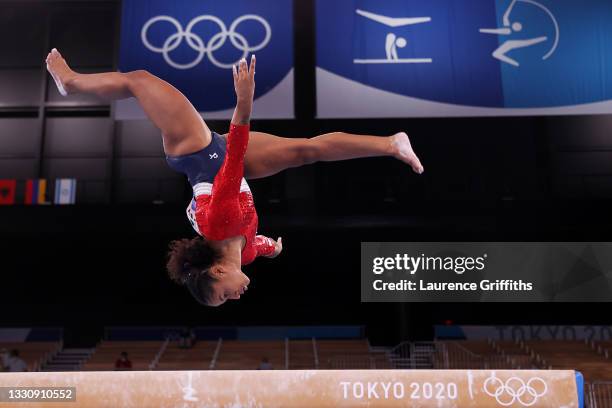 Jordan Chiles of Team United States competes on balance beam during the Women's Team Final on day four of the Tokyo 2020 Olympic Games at Ariake...