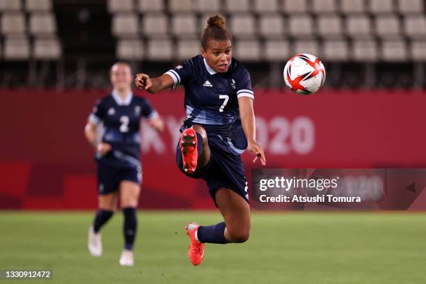 Nikita Parris of Team Great Britain jumps to control the ball during the Women's Group E match between Canada and Great Britain on day four of the...