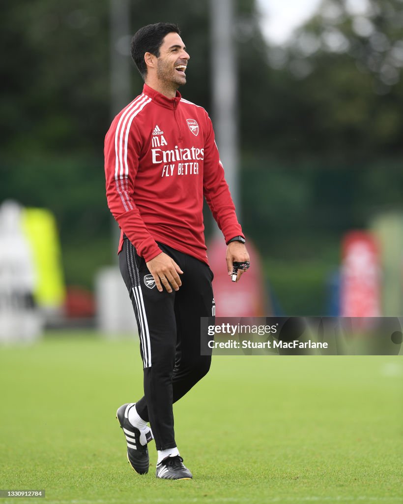 Arsenal Training Arsenal manager Mikel Arteta during a training session at London ...
