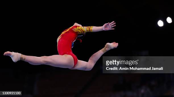 Yufei Lu of Team China competes in balance beam during the Women's Team Final on day four of the Tokyo 2020 Olympic Games at Ariake Gymnastics Centre...