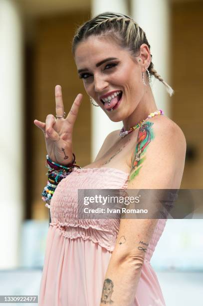 Sabrina Cereseto, aka LaSabri, attends the blue carpet at the Giffoni Film Festival 2021 on July 27, 2021 in Giffoni Valle Piana, Italy.