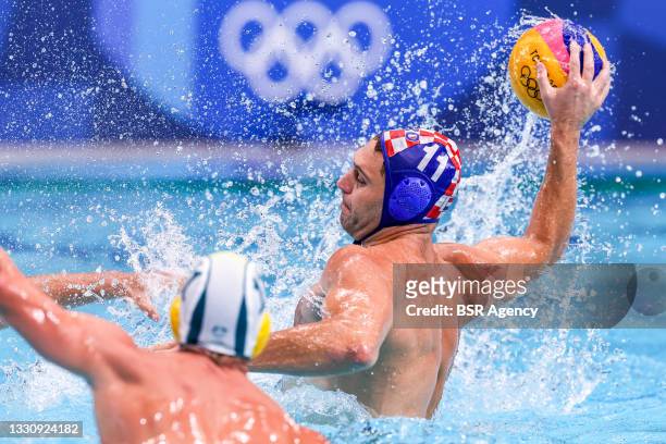 Paulo Obradovic of Croatia during the Tokyo 2020 Olympic Waterpolo Tournament men match between Australia and Croatia at Tatsumi Waterpolo Centre on...