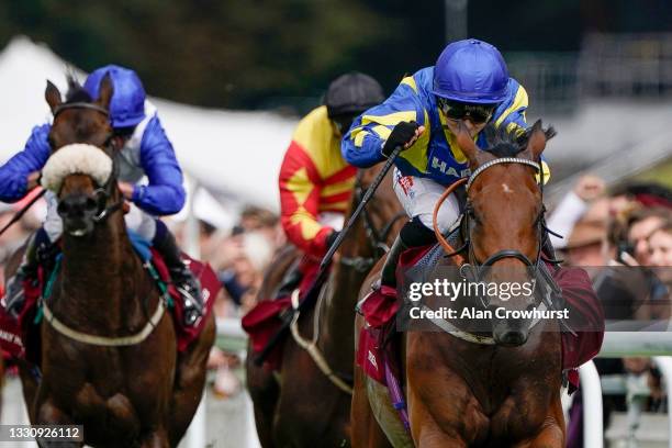 Hollie Doyle riding Trueshan win The Al Shaqab Goodwood Cup Stakes during the Qatar Goodwood Festival at Goodwood Racecourse on July 27, 2021 in...