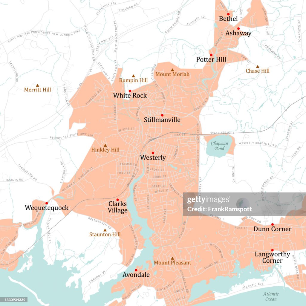 RI Washington Westerly Vector Road Map