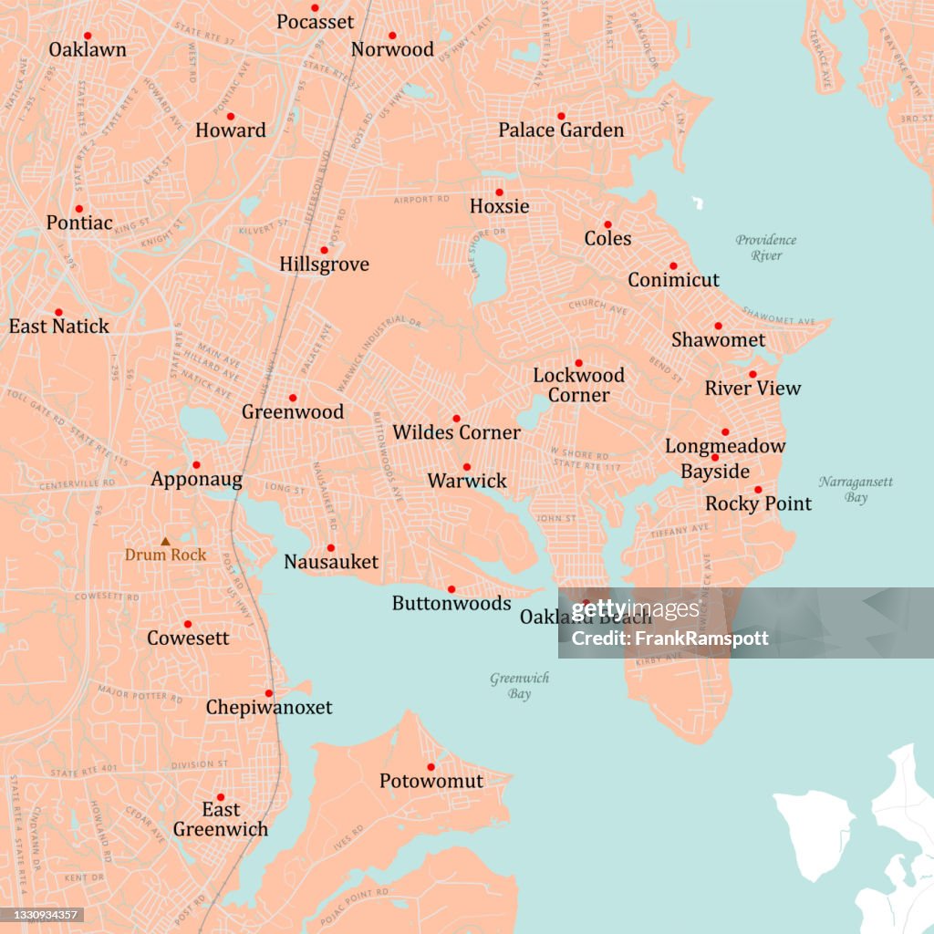 RI Kent Warwick Vector Road Map