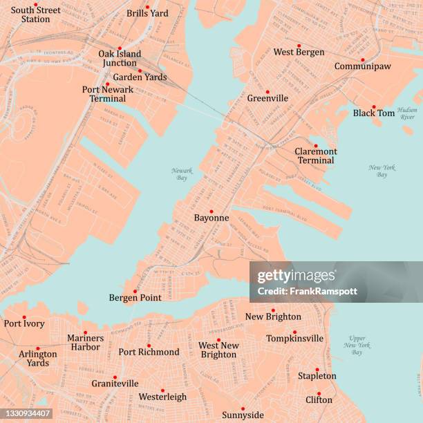 ilustrações de stock, clip art, desenhos animados e ícones de nj hudson bayonne vector road map - bayonne